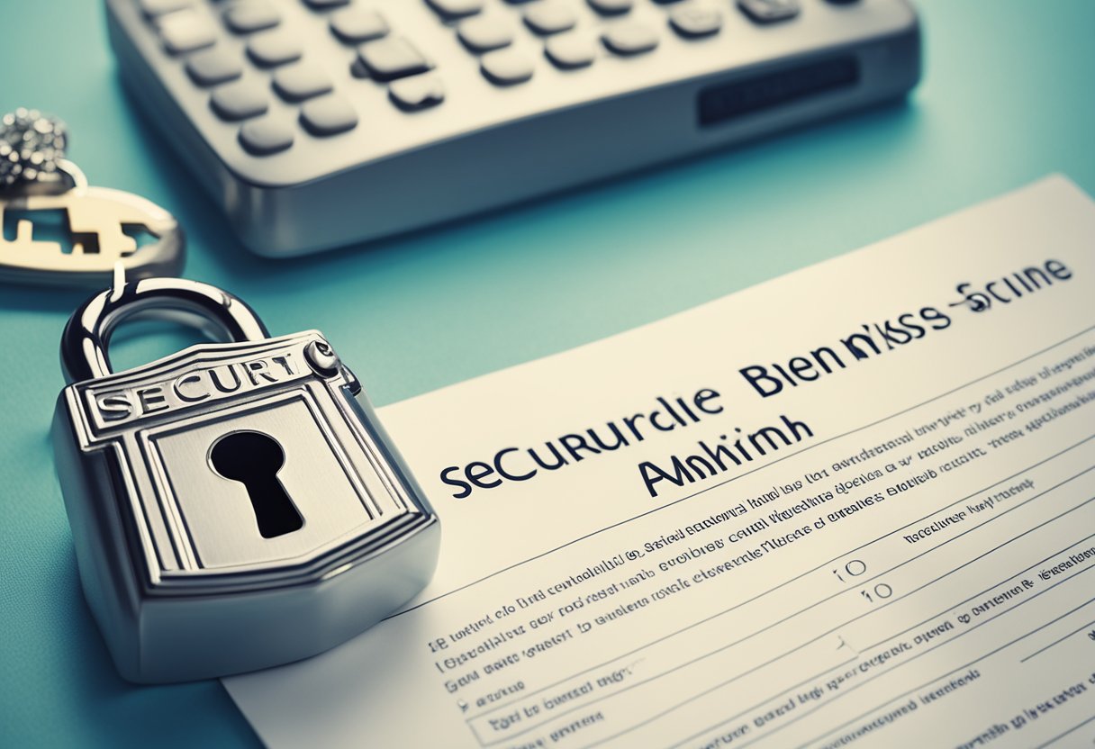 A secure and compliant online business is depicted with a lock and key symbolizing security, and a checklist representing compliance